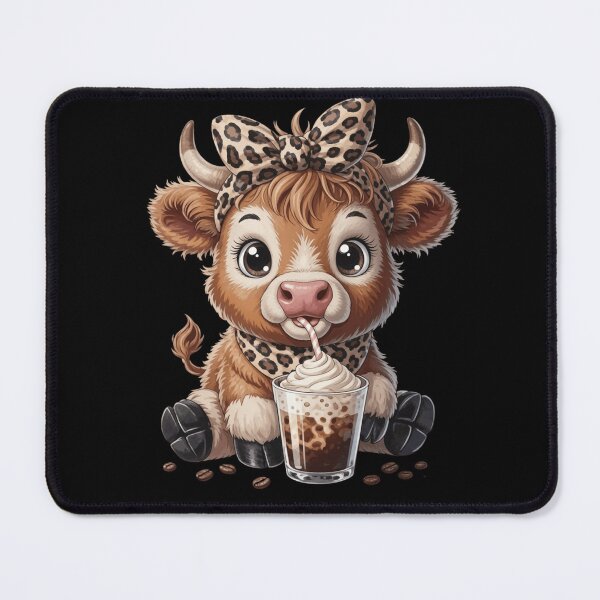 Item preview, Sipping Iced Coffee Cute Baby Highland Cow with Leopard Bow designed and sold by haitrieuic96.