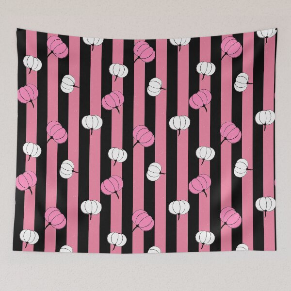 Item preview, Pink and white pumpkin toss on black stripes designed and sold by PrettywithColor.