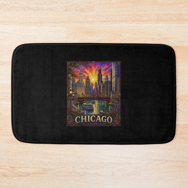 Item preview, Chicago Stained Glass Travel Poster | Vintage Chicago Skyline Wall Art | Willis Tower, Cloud Gate & Windy City Decor designed and sold by Swanny's Custom T-shirt and Gift Designs.