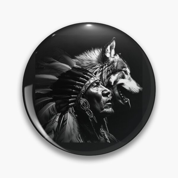 Item preview, Feathered Warrior and Wolf | Black and White Tribal Fantasy Portrait designed and sold by inkoutninja.