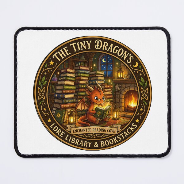 Item preview, The Tiny Dragon's Lore Library | Enchanted Reading Cove | Fantasy Book Dragon | Cozy Book Lover Art designed and sold by MrDev.