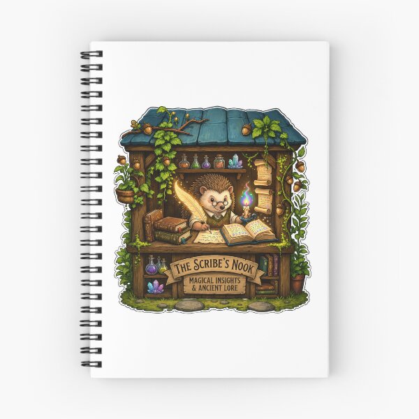 Item preview, The Scribe's Nook | Hedgehog Wizard Writer | Magical Books & Ancient Lore | Cottagecore Fantasy Gift designed and sold by MrDev.