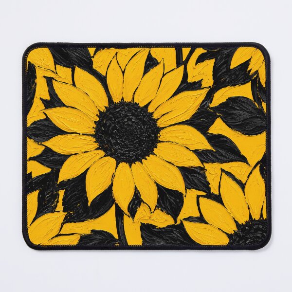 Item preview, Bold Yellow Sunflower Black Leaves Impasto Oil Paint Pattern designed and sold by ChubbyGoong.