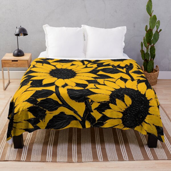 Item preview, Bold Yellow Sunflower Black Leaves Impasto Oil Paint Pattern designed and sold by ChubbyGoong.