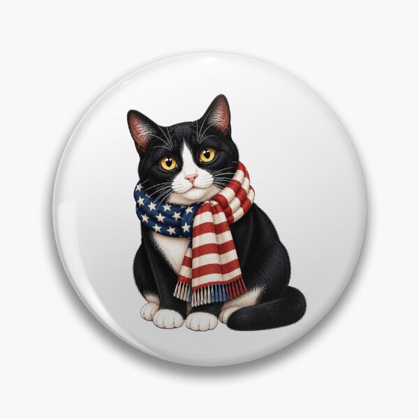 Item preview, Patriotic Tuxedo Cat with American Flag Scarf designed and sold by Myra365Art.