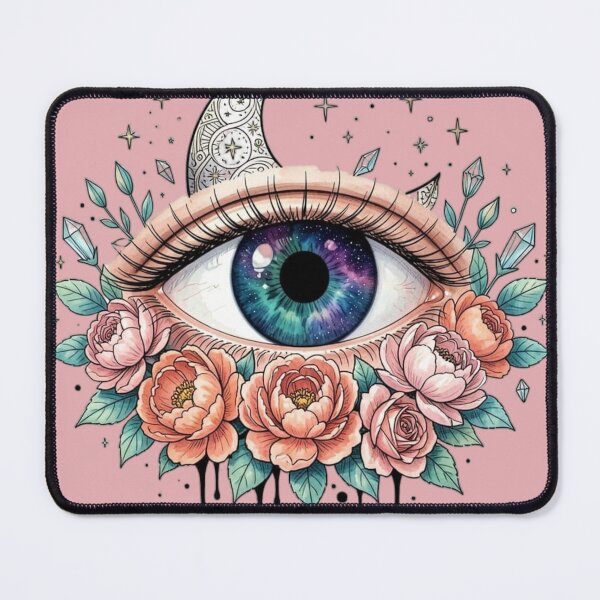 Item preview, Cosmic Third Eye Crescent Moon Peonies designed and sold by TheUnveiledEye.