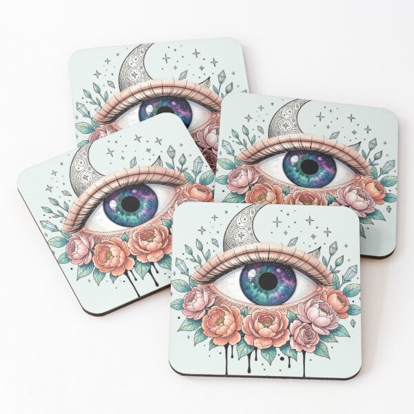 Item preview, Cosmic Third Eye Crescent Moon Peonies designed and sold by TheUnveiledEye.