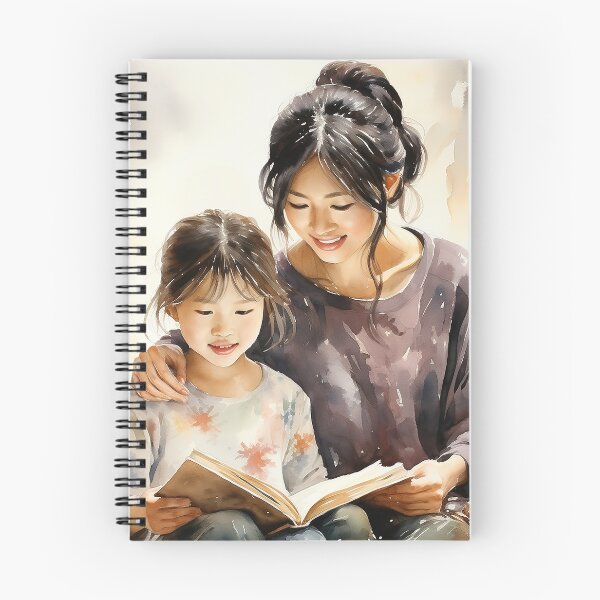 Item preview, Gentle Lessons - An Asian Mother And Young Daughter Reading Together - Asian Art - Watercolor Art designed and sold by CastleBySea.