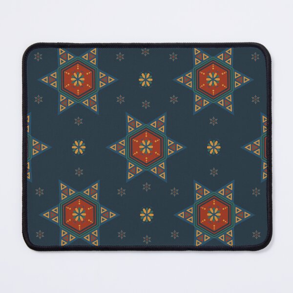 Item preview, Seamless geometric pattern with traditional six-pointed stars and floral motifs on dark blue background. Ethnic folk art design for textile, wrapping paper, wallpaper, and home decor. designed and sold by Aumpuk.