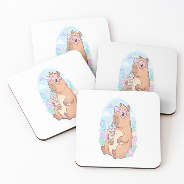 Item preview, Cute Capybara Coffee Lover Sticker | Kawaii Capybara with Iced Coffee & Pink Glasses designed and sold by AdityaShop18.