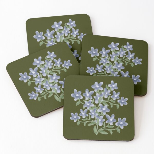 Item preview, Blue Forget Me Not Floral Art on Olive Green. designed and sold by Jyoti-Quotes.