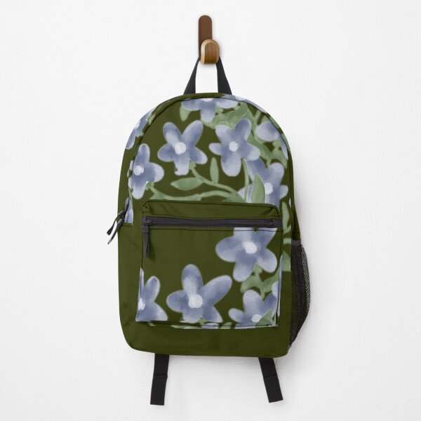 Item preview, Blue Forget Me Not Floral Art on Olive Green. designed and sold by Jyoti-Quotes.