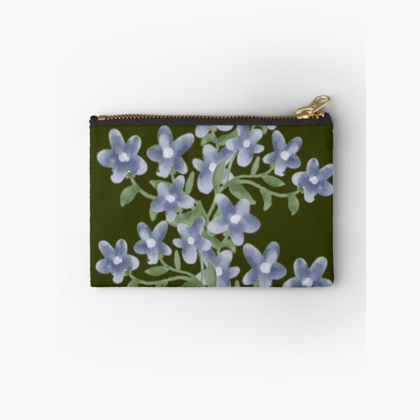 Item preview, Blue Forget Me Not Floral Art on Olive Green. designed and sold by Jyoti-Quotes.