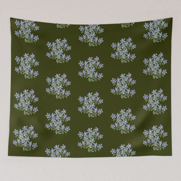 Item preview, Blue Forget Me Not Floral Art on Olive Green. designed and sold by Jyoti-Quotes.