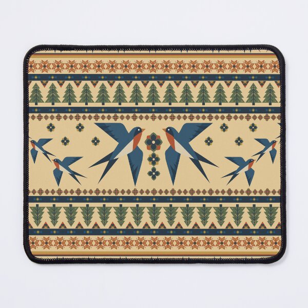 Item preview, Seamless horizontal border pattern with traditional Scandinavian folk art motifs. Geometric design featuring flying swallow birds, pine trees, snowflakes, and ethnic ornaments. designed and sold by Aumpuk.