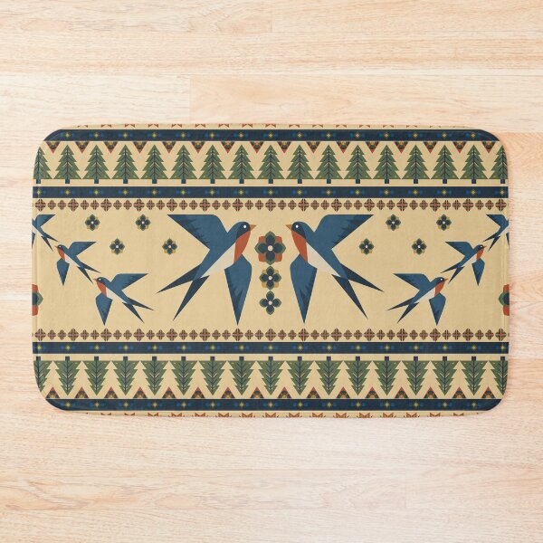 Item preview, Seamless horizontal border pattern with traditional Scandinavian folk art motifs. Geometric design featuring flying swallow birds, pine trees, snowflakes, and ethnic ornaments. designed and sold by Aumpuk.