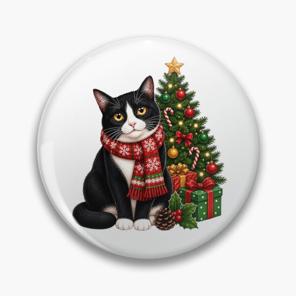 Item preview, Tuxedo Cat with Christmas Tree designed and sold by Myra365Art.