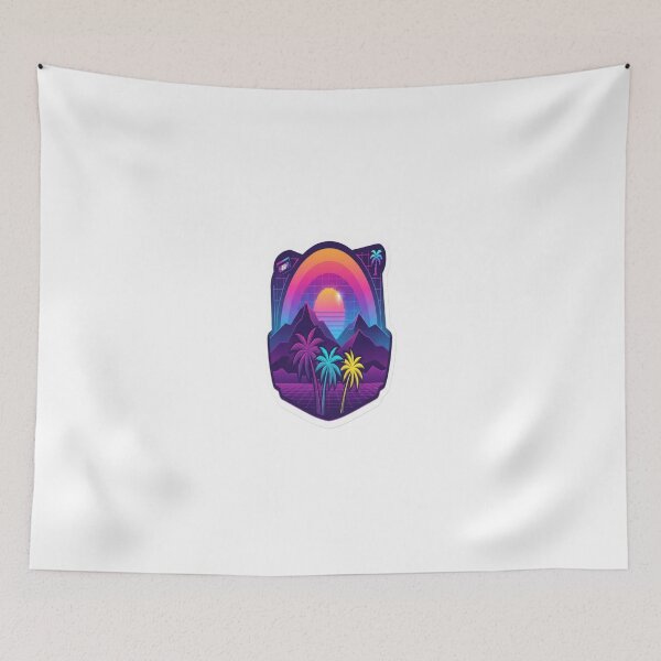 Item preview, Retro Synthwave Sunset Sticker | Neon Vaporwave Mountains & Palm Trees | 80s Aesthetic designed and sold by AdityaShop18.