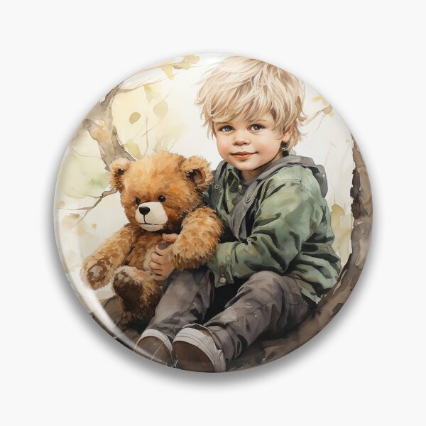 Item preview, Branches And Bears - A Blond Boy Hugging A Teddy Bear By A Tree - Watercolor Art - Children Art designed and sold by CastleBySea.