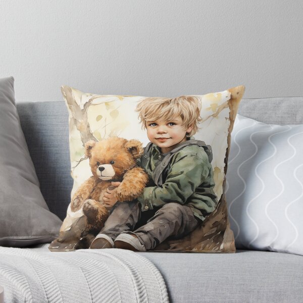 Item preview, Branches And Bears - A Blond Boy Hugging A Teddy Bear By A Tree - Watercolor Art - Children Art designed and sold by CastleBySea.