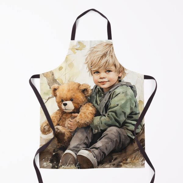 Item preview, Branches And Bears - A Blond Boy Hugging A Teddy Bear By A Tree - Watercolor Art - Children Art designed and sold by CastleBySea.