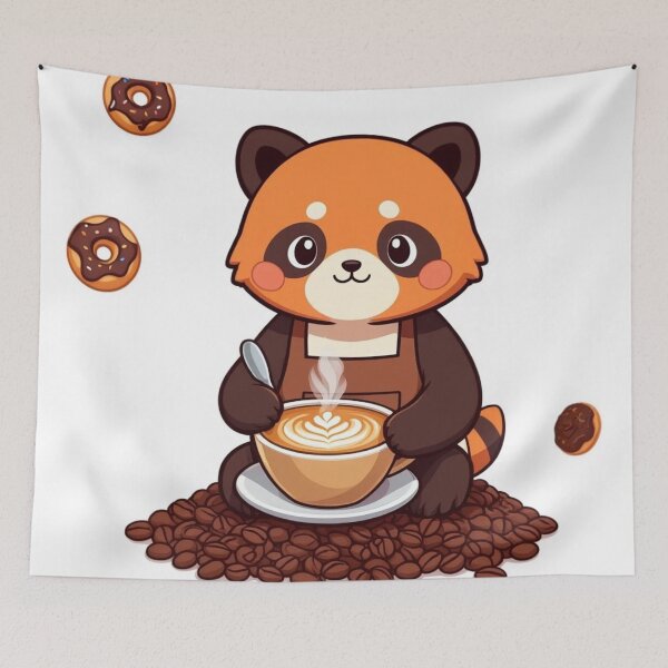 Item preview, Cute Red Panda Barista Coffee Kawaii Animal Print designed and sold by Xenovita.