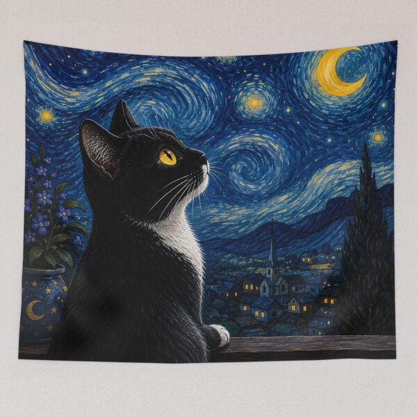 Item preview, Tuxedo Cat Starry Night designed and sold by Myra365Art.