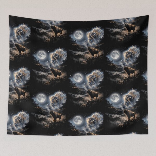 Item preview, Bison Howling At Moon Spirit Animal Night Landscape designed and sold by d247.