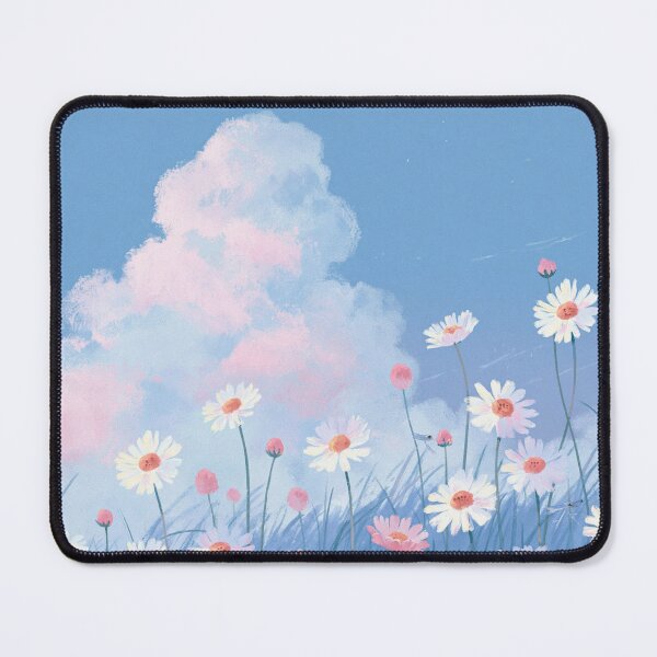 Item preview, Dreamy Daisy Meadow Under Pink Clouds | Pastel Floral Landscape designed and sold by littlepiig.