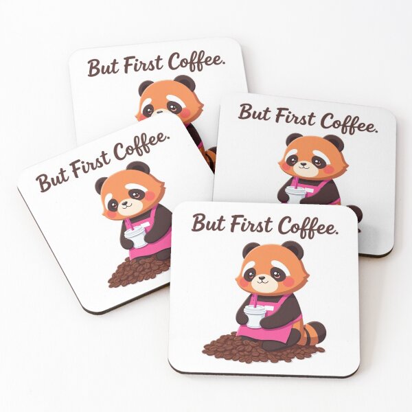 Item preview, But First Coffee Red Panda Kawaii Barista Shirt designed and sold by Xenovita.