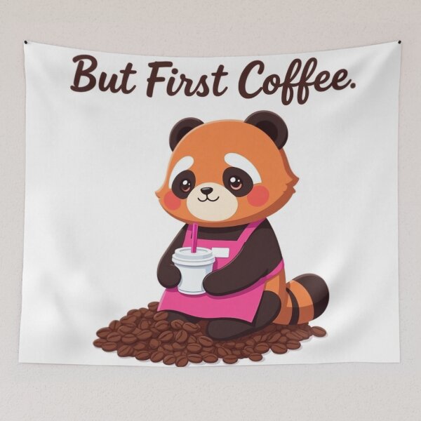 Item preview, But First Coffee Red Panda Kawaii Barista Shirt designed and sold by Xenovita.