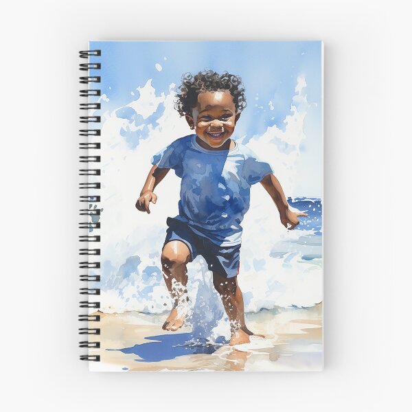 Item preview, Splash Of Joy - A Black Toddler Boy Splashing At The Water's Edge On The Beach - Watercolor Art - Black Art - Children Art designed and sold by CastleBySea.