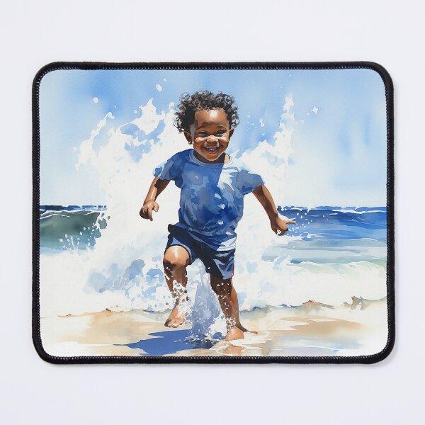 Item preview, Splash Of Joy - A Black Toddler Boy Splashing At The Water's Edge On The Beach - Watercolor Art - Black Art - Children Art designed and sold by CastleBySea.