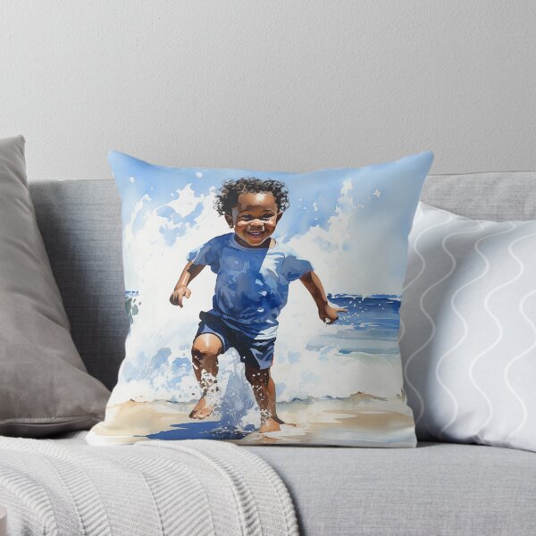 Item preview, Splash Of Joy - A Black Toddler Boy Splashing At The Water's Edge On The Beach - Watercolor Art - Black Art - Children Art designed and sold by CastleBySea.