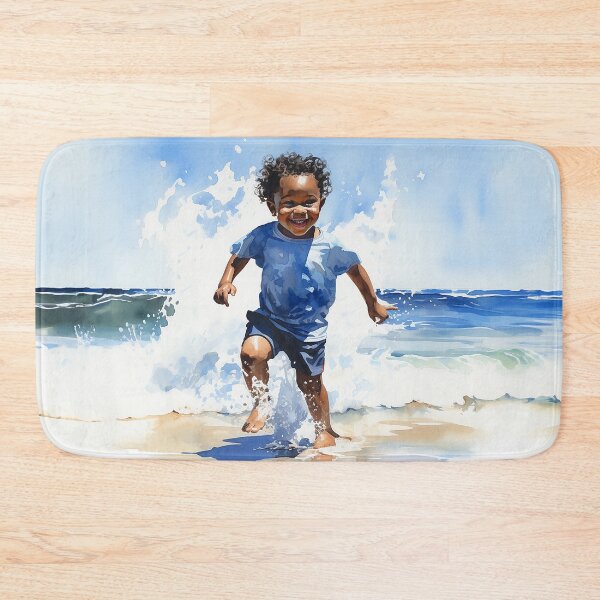 Item preview, Splash Of Joy - A Black Toddler Boy Splashing At The Water's Edge On The Beach - Watercolor Art - Black Art - Children Art designed and sold by CastleBySea.