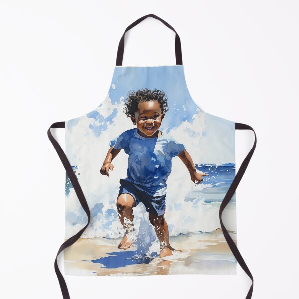 Item preview, Splash Of Joy - A Black Toddler Boy Splashing At The Water's Edge On The Beach - Watercolor Art - Black Art - Children Art designed and sold by CastleBySea.