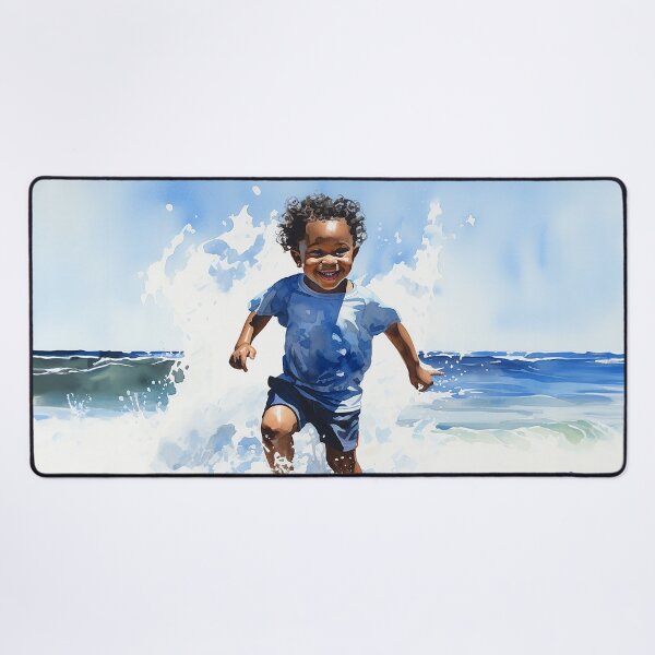 Item preview, Splash Of Joy - A Black Toddler Boy Splashing At The Water's Edge On The Beach - Watercolor Art - Black Art - Children Art designed and sold by CastleBySea.