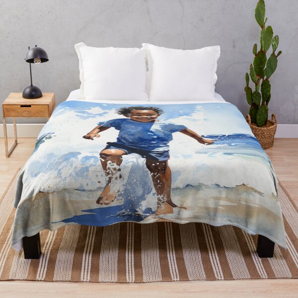 Item preview, Splash Of Joy - A Black Toddler Boy Splashing At The Water's Edge On The Beach - Watercolor Art - Black Art - Children Art designed and sold by CastleBySea.