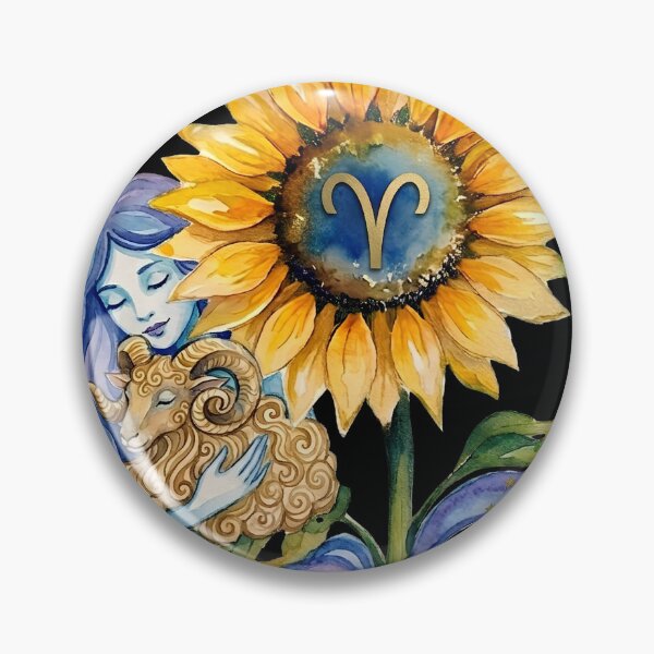 Item preview, Aries Zodiac Goddess Watercolor Sunflower Art designed and sold by SilentFlower.
