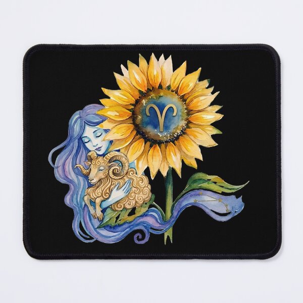 Item preview, Aries Zodiac Goddess Watercolor Sunflower Art designed and sold by SilentFlower.