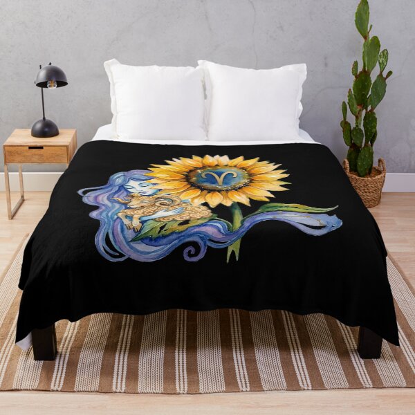Item preview, Aries Zodiac Goddess Watercolor Sunflower Art designed and sold by SilentFlower.