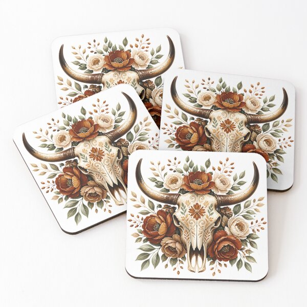 Item preview, Floral Longhorn Skull Western Boho Design designed and sold by LunaPixelStudio.