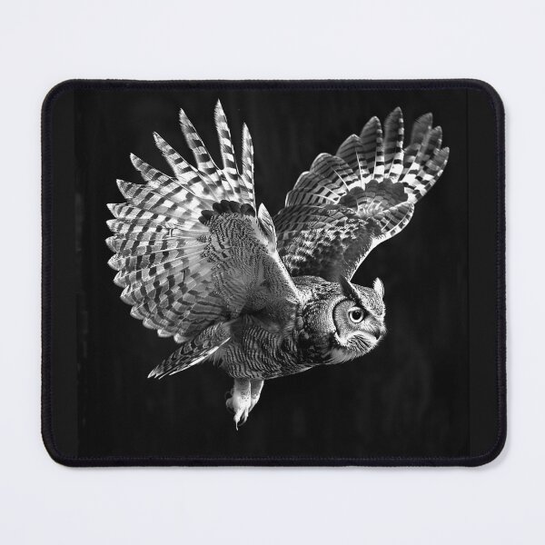 Item preview, Great Horned Owl in Flight | Black and White Wildlife Illustration designed and sold by inkoutninja.