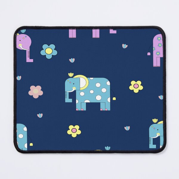Item preview, Cute seamless pattern with colorful cartoon elephants and small flowers on a dark blue background. designed and sold by Aumpuk.