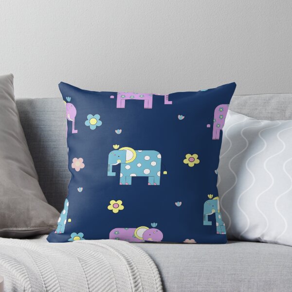 Item preview, Cute seamless pattern with colorful cartoon elephants and small flowers on a dark blue background. designed and sold by Aumpuk.