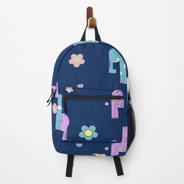 Item preview, Cute seamless pattern with colorful cartoon elephants and small flowers on a dark blue background. designed and sold by Aumpuk.