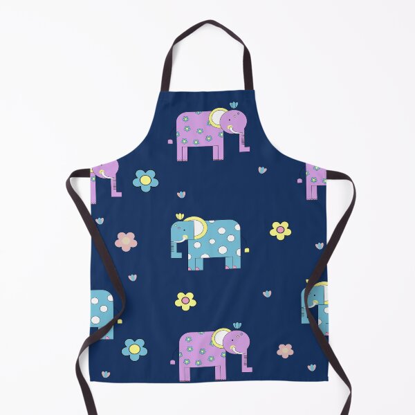Item preview, Cute seamless pattern with colorful cartoon elephants and small flowers on a dark blue background. designed and sold by Aumpuk.
