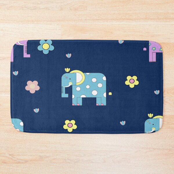 Item preview, Cute seamless pattern with colorful cartoon elephants and small flowers on a dark blue background. designed and sold by Aumpuk.