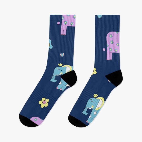 Item preview, Cute seamless pattern with colorful cartoon elephants and small flowers on a dark blue background. designed and sold by Aumpuk.