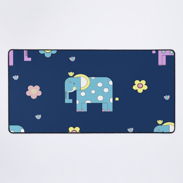 Item preview, Cute seamless pattern with colorful cartoon elephants and small flowers on a dark blue background. designed and sold by Aumpuk.
